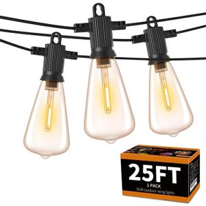 ZOTOYI Outdoor String Lights 25FT, Waterproof IP65 Patio Lights with 13 Shatterproof ST38 LED Bulbs, Outside Hanging Light Dimmable for Backyard, Bistro, Cafe, Garden 2700K Warm White