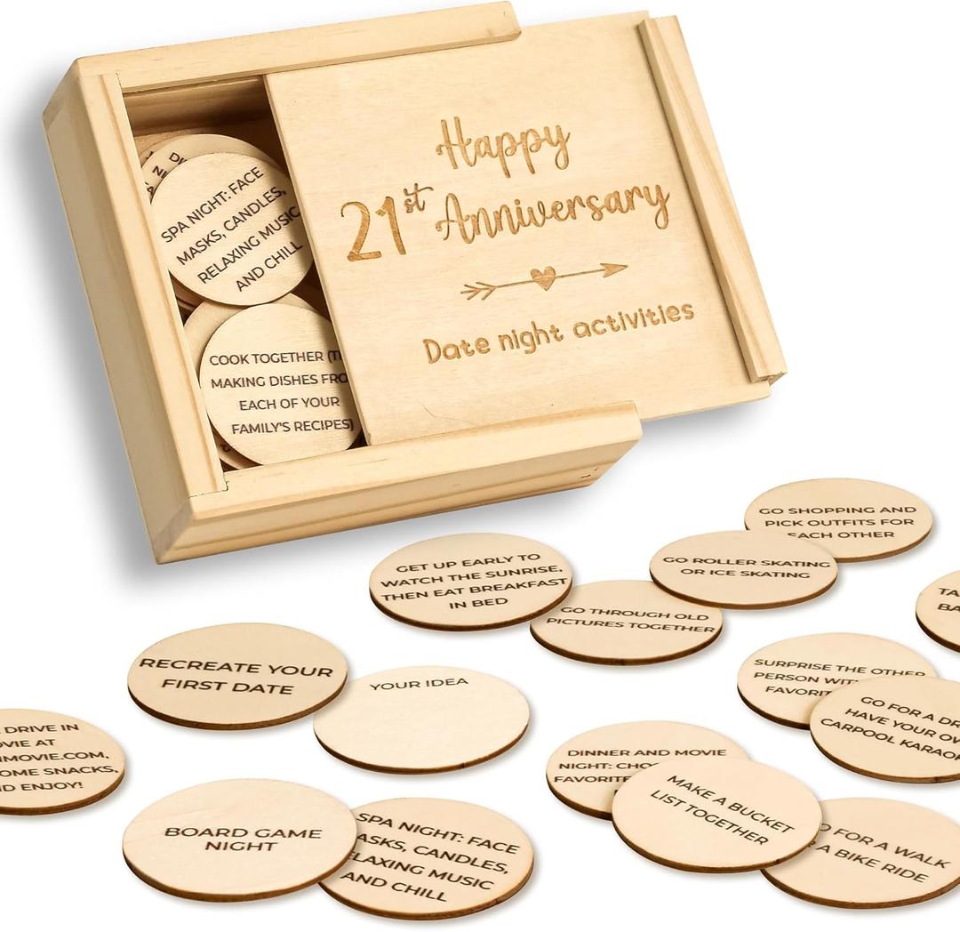 WOODAMORE 21 Year Anniversary Wood Gifts for Him Her - 21 Year Wedding Anniversary Keepsake Gifts for Wife Husband, Happy 21st Marriage Present for Men Women