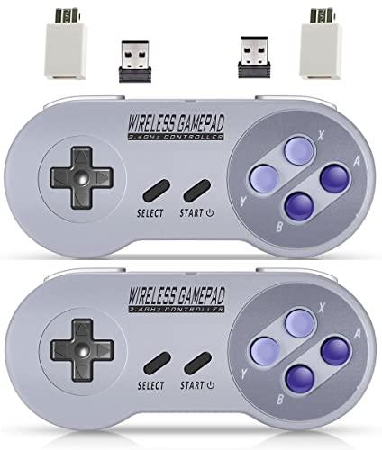 ZAMPAM Wireless Controller for Mini SNES (Classic Edition, Only Works with Original Mini SNES Gamepad with USB Wireless Receiver Compatible with Switch, Windows,iOS,Liunx,Android Device (2 Packs)