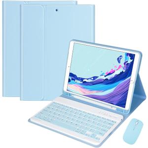 Galaxy Tab S10+ Plus/S9 FE+ Plus/Galaxy Tab S9+ Plus 12.4 Inch Case with Keyboard and Mouse, Detachable Magnetic Keyboard Case with S Pen Holder for Galaxy Tab S10 Plus/S9Plus/S9FE Plus (Sky Blue)