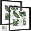 MUYE 12x12 Floating Frames Set of 2,Double Glass Picture Frame Display Any Size Photo up to 12x12,Wall Mount or Tabletop Standing,Black