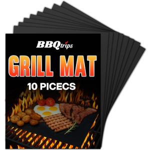 Grill Mats for Outdoor Grill, (10 pcs) Non Stick BBQ Grill Mat Grilling Mat, BBQ Grilling Accessories, Heavy Duty, Reusable and Easy to Clean, Grill Sheets for Gas Charcoal and Electric BBQ (Black)