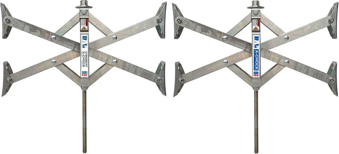 28024 X-Tended Fit X-Chock Tire Locking Chock  Wheel Stabilizer for Wide Tandem Axle Trailers & RVs  Set of Two Chocks, Heavy-Duty Steel, Ratchet Included