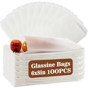 MAQIHAN 100 Wax Paper Sandwich Bags - 6"x8" Glassine Bags, Translucent Envelopes for Food Take Out, Snack, Bakery, Cookies, Treats, Sandwiches, Soaps, Gift Card Packaging