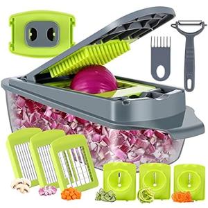 Set of 6 Mueller Pro-Series 10-in-1, 8 Blade Vegetable Chopper, Onion Mincer, Cutter, Dicer, Egg Slicer with Container, French Fry Cutter Potato Slicer, Home Essentials, Salad Chopper,Gray/Green Different Color Condition May Vary
