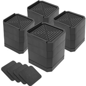 4 Pack Bed Risers Heavy Duty, Adjustable Furniture Risers for Bed Couch Sofa Desk Chair Blocks, Lift Height 1.5", 3" or 4.3" (Black, Three Layers 4.3 Inches)