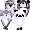 Toulite 4 Pcs Cute Plush Funny Animal Hats Funny Winter Hats with Delicate Animal Ear Straps