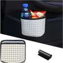 Car Trash Can, Mini Foldable Vehicle Garbage Organizer with 15PCS Bin Bag, Check Pattern Auto Interior Hanging Bin Container Accessoies, Universal for SUV Sedan Truck (Beige/White)