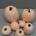 Winlyn 7 Pcs Assorted Sizes Fall Artificial Peach Pink Pumpkins Harvest Faux Foam Light Pink Pumpkins for Fall Autumn Season Halloween Thanksgiving Harvest Festive Tabletop Decoration