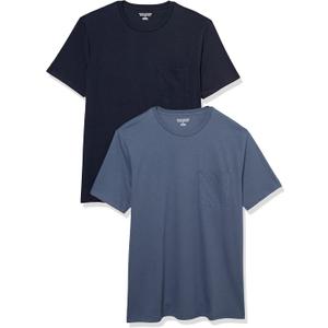Amazon Essentials Men's Short-Sleeve Crewneck Pocket T-Shirts, Pack of 2 (Blue, XS)