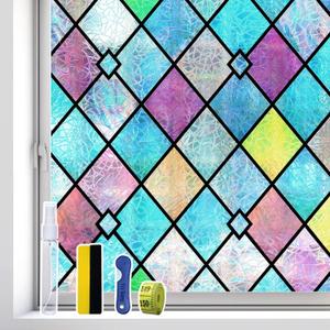 Window Film, Stained Glass Window Film Decorative Rainbow Window Privacy Film Heat Control Non Adhesive Glass Decals Stickers for Home Anti UV, Multicolor (35.4" X 78.7")