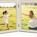 5x7 Double Picture Frame with White Enamel Finish, Gold Edge Metal Hinged Photo Frames, Real Glass Front Velvet Back, Display for Wall and Tabletop, Ideal for Wedding Couple Family Photos