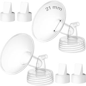 4PCS 21mm Breast Pump Flanges, Duckbill Valves Compatible with Spectra S1/S2/9Plus/Synergy Gold, Motif Luna, Wide-Mouth Bottle Fit, Breast Pump Accessories