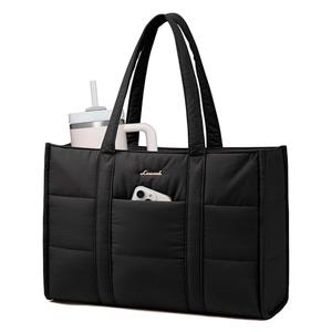 LOVEVOOK Laptop Bag for Women, Puffer Tote Bag for Work 17 Inch Large Computer Briefcase for Teacher Nurse, Quilted Lightweight Casual Shoulder Bag For Travel, Daily