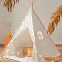 Tiny Land Teepee Tent for Kids 100% Cotton Play Tent with Padded Mat & Star Lights, Foldable with Carry Bag, Indoor Play Tent for Girls & Boys
