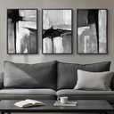 Framed Black White Gray Abstract Wall Art, 3 Piece Canvas Prints 16x24 In, Size: 16" W x 24" H x 3Pcs