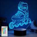 Roller Skate Night Light, Skater Gifts, 3D Illusion Lamp with 16 Colors Changing, Remote Control with Timer, Roller Skate Ornament Accessories for Kids Holiday Birthday Christmas