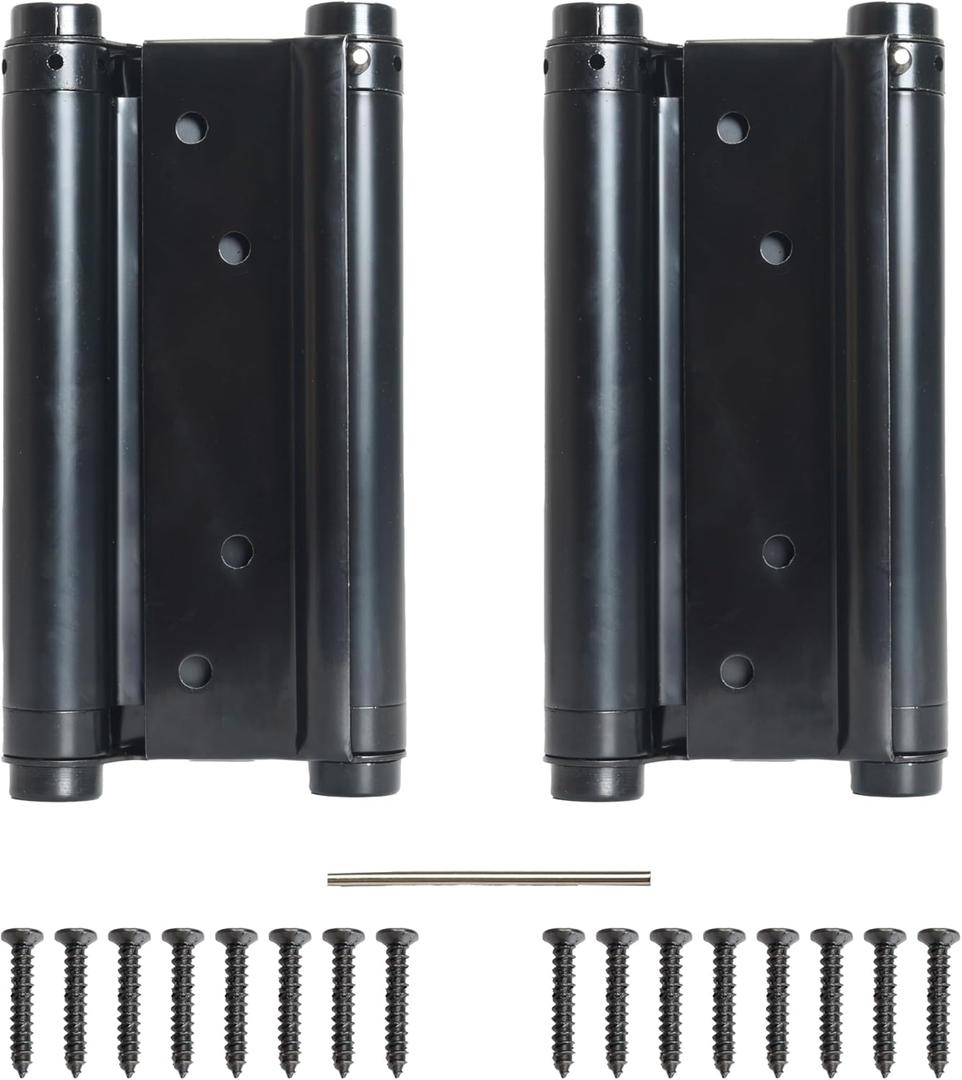 6inch Double Action Spring Hinges, Self Closing Door Hinges for Cafe Saloon Pub Swinging Doors, 201 Stainless Steel, Including Pins and Screws, 2 Pack, Black