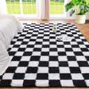 Andency 8x10 Ft Black and White Area Rug for Living Room Classic Checkered Shaggy Rug Non-Slip High Pile Soft Fluffy Rug Fuzzy Carpet Bedroom Kids Toddler Room Nursery Playroom, Cute Dorm Home Decor