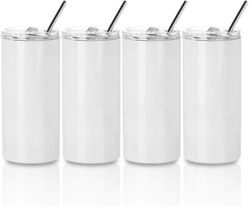 PYD Life Sublimation Blanks Kids Tumbler Skinny 16 OZ Straight Stainless Steel Coffee Cups with Lid and Metal Straw for Tumbler Heat Press Machine Sublimation Print 4 Pack (4 Count (Pack of 1))