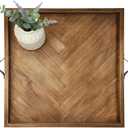 Large Square Ottoman Tray 24.5"x24.5", Wooden Ottoman Trays with Leather Handles, Rustic Decorative Storage Tray for Ottoman