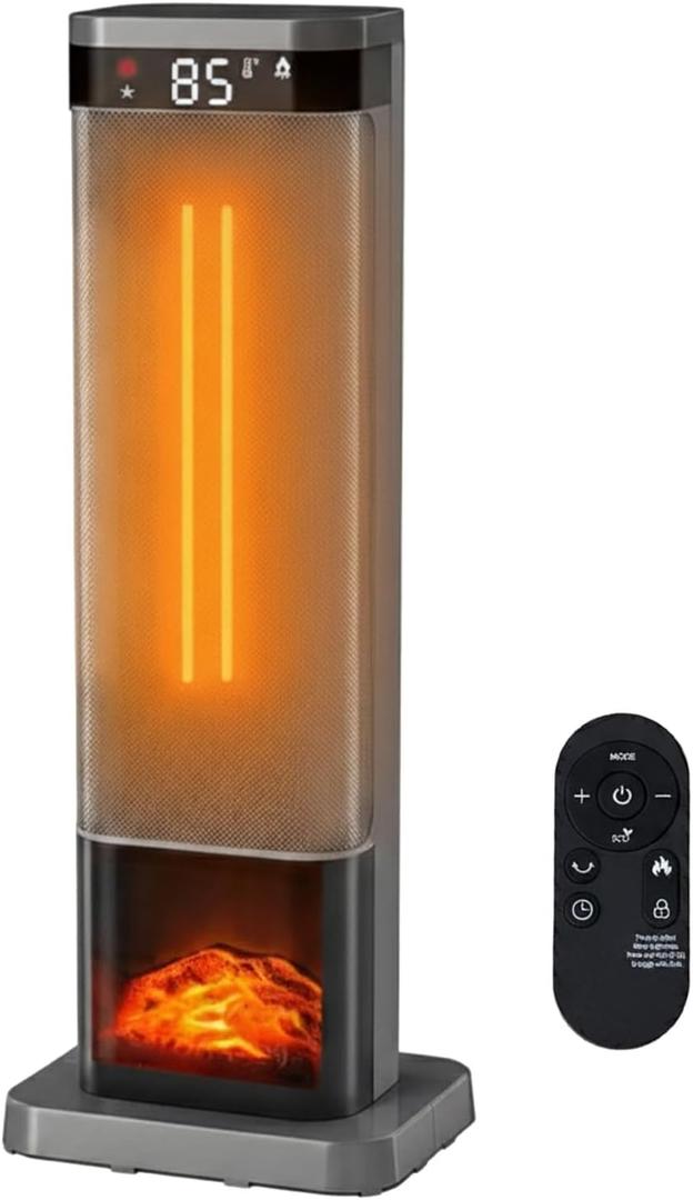 24" Space Heater, 1500W Portable Heaters for Indoor Outdoor Use, Fast Heating with 60° Oscillation, Adjustable Thermostat Up to 99°F, Tip-Over Protection & 12H Timer for Bedroom, Office, Sliver