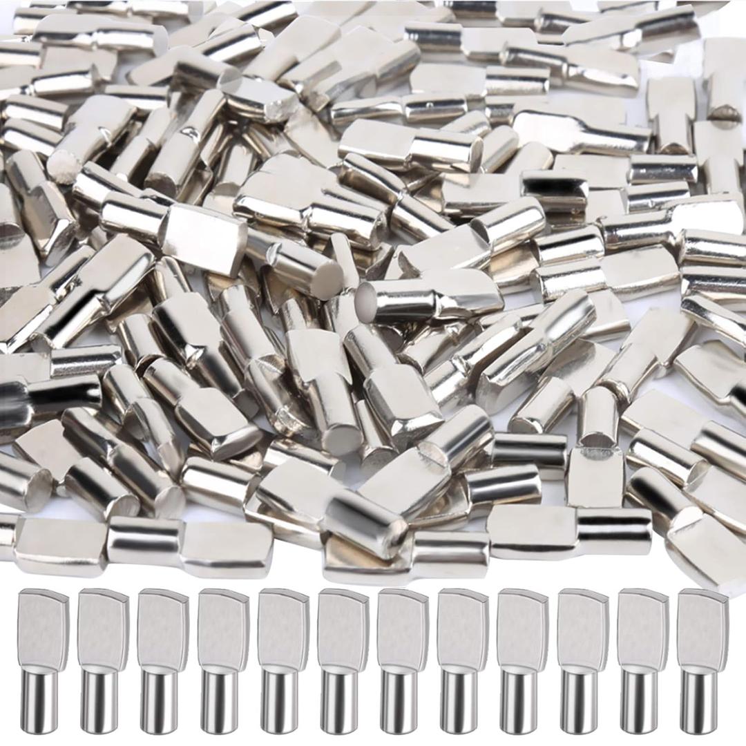 FANDAMEI 100 PCS Shelf Pins, Metal Nickel Support Pegs, Shelf Support Pegs, 5mm Shelf Pins, Spoon Shaped Cabinet Support Pins Holder (5mm)