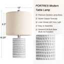 PORTRES 18.25" Modern Accent Ceramic Table Lamp Set of 2 for Bedroom White Desk Decor Bedside Lamps for Living Room Study Room Office Dorm Farmhouse Nightstand Lamp End Table Lamps