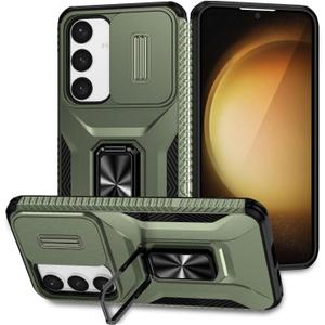 Magnetic Case for Samsung Galaxy S24 6.2",Samsung S24 Case with Camera Cover & Kickstand Military Grade Shockproof Cover Green