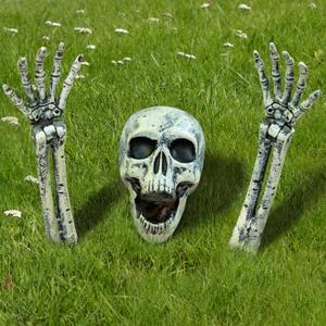 JOYIN 3 Pcs Halloween Skeleton Decorations Outdoor, Realistic Looking Skeleton Yard Stakes, Groundbreaker Skull Decor for Graveyard Yard Lawn Garden Party Supplies