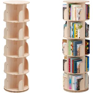 Rotating 360 Bookshelf Bookcase Hexagonal Children's Bookcase Tall Bookcase Floor Standing Corner Book Shelf Storage Rack for Home Living Room Office (5 Tier)