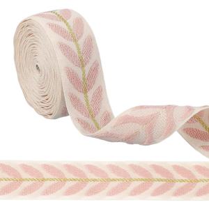 uxcell 3 Yards Jacquard Ribbon Trim, 0.98 Inch Leaf Pattern Jacquard Ribbons Decorative Fabric Woven Embroidery Trim for Sewing Handmade Crafts DIY Clothing Hat Bag Gift Wrap, Light Pink