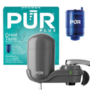 PUR Plus Vertical Faucet-Mount Water Filtration System, Lead-Reducing Filter, Easy Installation, 100-Gallon Capacity, Compatible with External Aerators, Grey