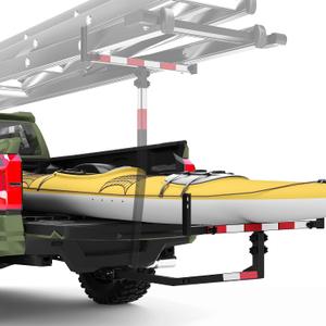 Truck Bed Extender Hitch Mount, 2-in-1 Adjustable Kayak Hitch Rack with Reflective Tapes & Hitch Stabilizer, Carbon Steel Heavy Duty for Pickup Truck, Van & SUV, Kayak Canoe Ladder Lumber Pipes
