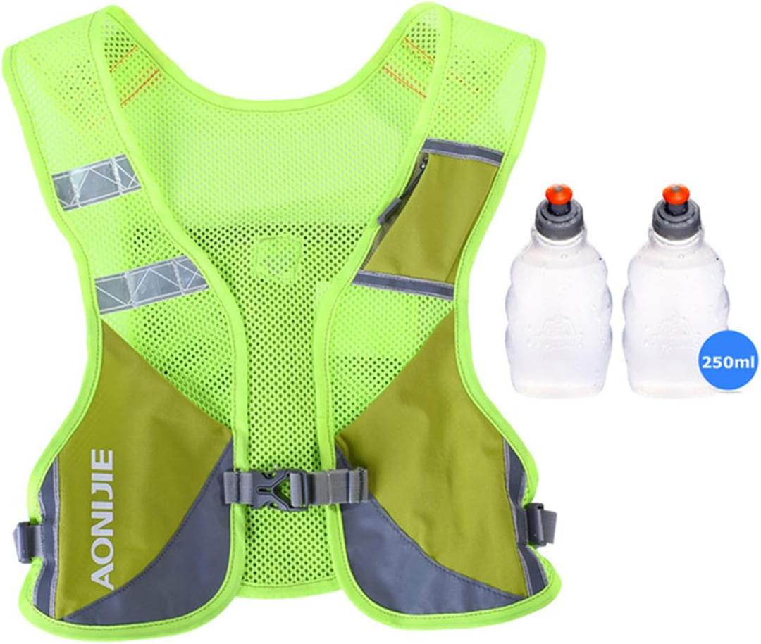 AONIJIE Running Hydration Vest Backpack,Lightweight Insulated Pack for Hiking Trail Running Cycling Race Marathon (Green + 2 Pcs 250ml Bottles)