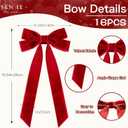 16Pcs Velvet Ribbon Bows for Christmas Tree, Vintage Rustic Small Craft Bows Ornaments for Garland Wreath Gift Wrapping Candy Bags Party DIY Decorations (Red, 5" x 10", Width of 1")