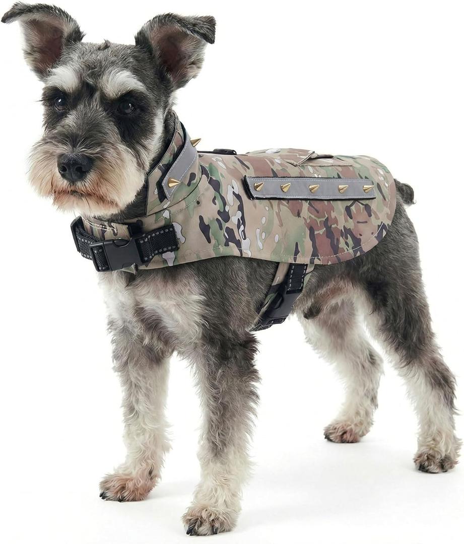 Protective Spiked Harness for Small Dogs, Removable 2-Row & 4-Row Spikes, Lightweight & Puncture-Resistant Design for Safety, Camouflage Medium 