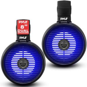 Pyle 8" Marine Wakeboard Waterproof Speaker - Single 2-Way Mini Box Speaker System with Built-in LED Lights, 8 Woofer, ABS Construction, Waterproof, Boats and Outdoor Use, Mounting Bracket Included (Black)