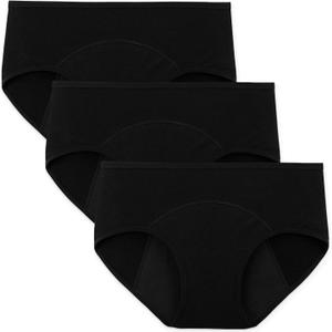 INNERSY Women's Hipster Period Underwear Postpartum Teens Menstrual Panties 3-Pack (Medium, Light Flow (3 Black))