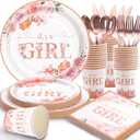175 PCS Baby Shower Decorations for Girl, Floral Baby Shower Plates and Cups and Napkins Sets Serve 25, It's a Girl Plates Set for Baby Girl Gender Reveal Birthday Party Decorations