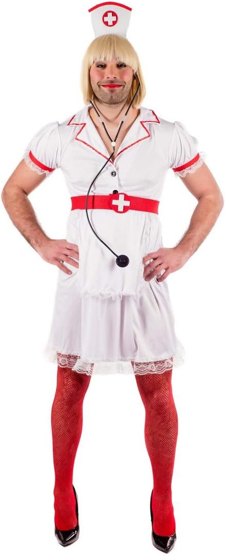 fun shack Nurse Costume for Men | Male Nurse Outfit | Adult Doctor Costume | Funny Medical Attire for Men (Large, White)