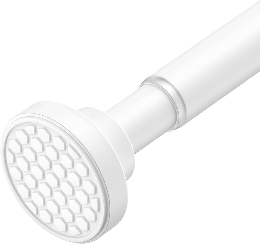 AIZESI Shower Rod Tension 42-98 Inch, Shower Rods For Bathroom Adjustable No Drillimg Tension Shower Curtain Rod Anti-Rust Shower Curtain Rods Long Shower Rod (White)