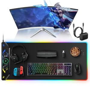 TopMade Wireless Charging Mouse Pad, RGB Gaming Mousepad, 35.4" x 15.8" Extra Large Waterproof Keyboard Desk Pad, Cool Computer Desk Mat, Black (Includes 20W PD Power Adapter & 6.56ft Woven Cable)
