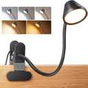 LEPOWER Clip on Light, 7W Reading Lights for Books in Bed with 5 Colors & Stepless Dimming, RG0 Eye-Care, Amber Glow Light & Auto Timer, Strong Clamp with Adapter for Headboard, Bedside, Desk, Black
