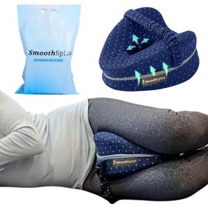 SmoothSpine Alignment Leg Pillow for Side Sleepers  Ergonomic Memory Foam Knee Pillow with Adjustable Strap, Supports Hip & Back, Washable Breathable Cover for Restful Sleep, Navy