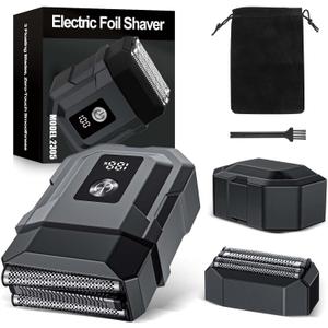 Electric Razor for Men - Foil Shaver for Smooth Shaving, Extra 1 Shaving Head Gift,3 Floating Blade, Supports Wireless and Wired, Mens Razors for Shaving,IPX 7 Waterproof，LED Display,Travel Shaver