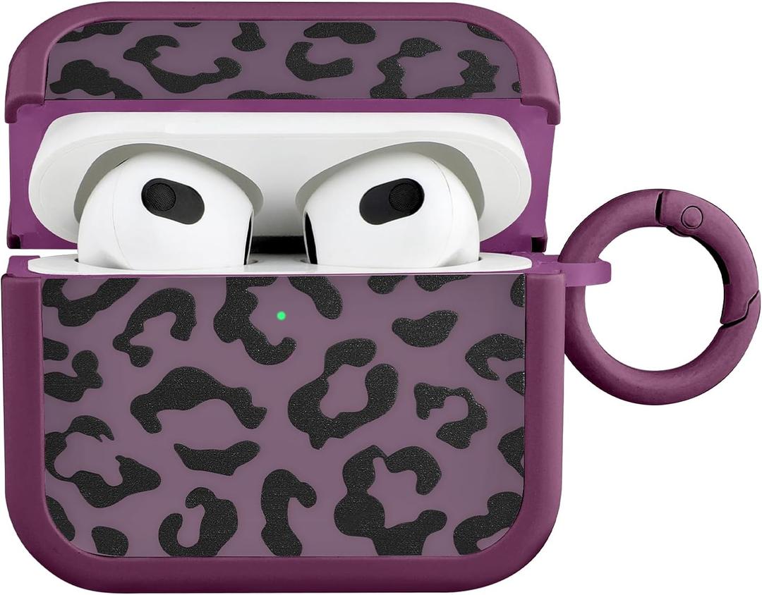 MOWIME Cheetah Print Case for AirPods 3rd Generation, Shockproof Soft TPU Protective Cover with Keychain for Women Girls, Anti Scratch Case for AirPods 3rd Generation, Purple