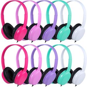 10 Pack Classroom Headphones for School Kids Students, Durable On Ear Comfy Wired Headset for Children Boys Girls Teens Toddler, Noise Stereo Sound 3.5mm Jack for Online Learning Travel(GS30,10Mixed)