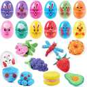 JOYIN 24 Pcs Easter Prefilled Eggs with Foam Squishy Toy, Cute Foam Stress Reliever Squishy Toy Fillers for Easter Egg Hunt, Basket Stuffer, Kids Party Favor, DIY Arts Crafts, Classroom Prize Supplies