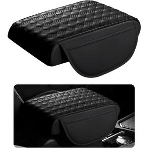 Car Armrest Cushion, 12.2"8.3" Leather Auto Memory Foam Center Console Pad with Storage Pocket, Waterproof & Anti-Scratch Elbow Pillow Armrest Seat Box Protector, Universal Fit (Black)